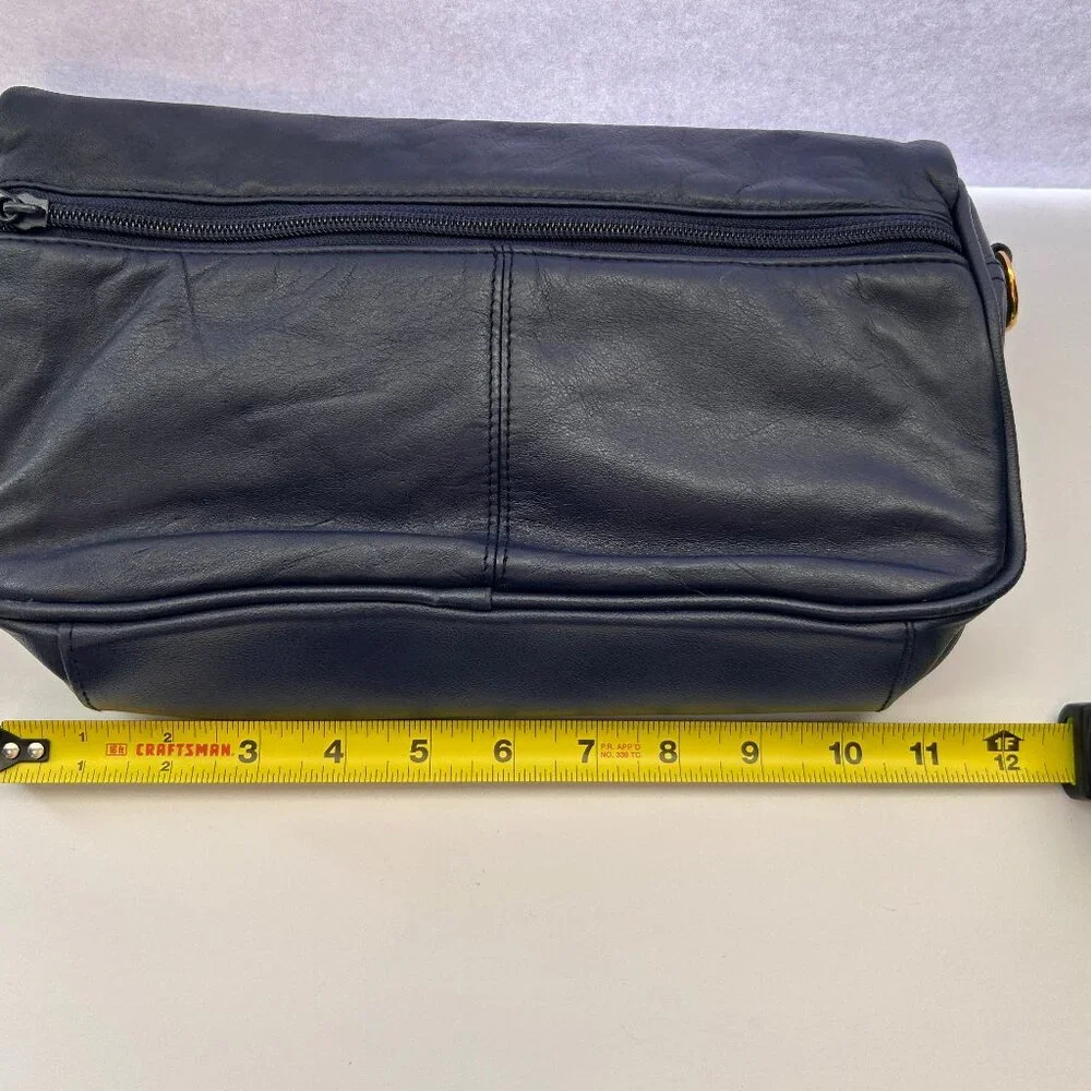 Vintage 90s Slouchy Navy Crossbody Bag with Flap and Gold Hardware